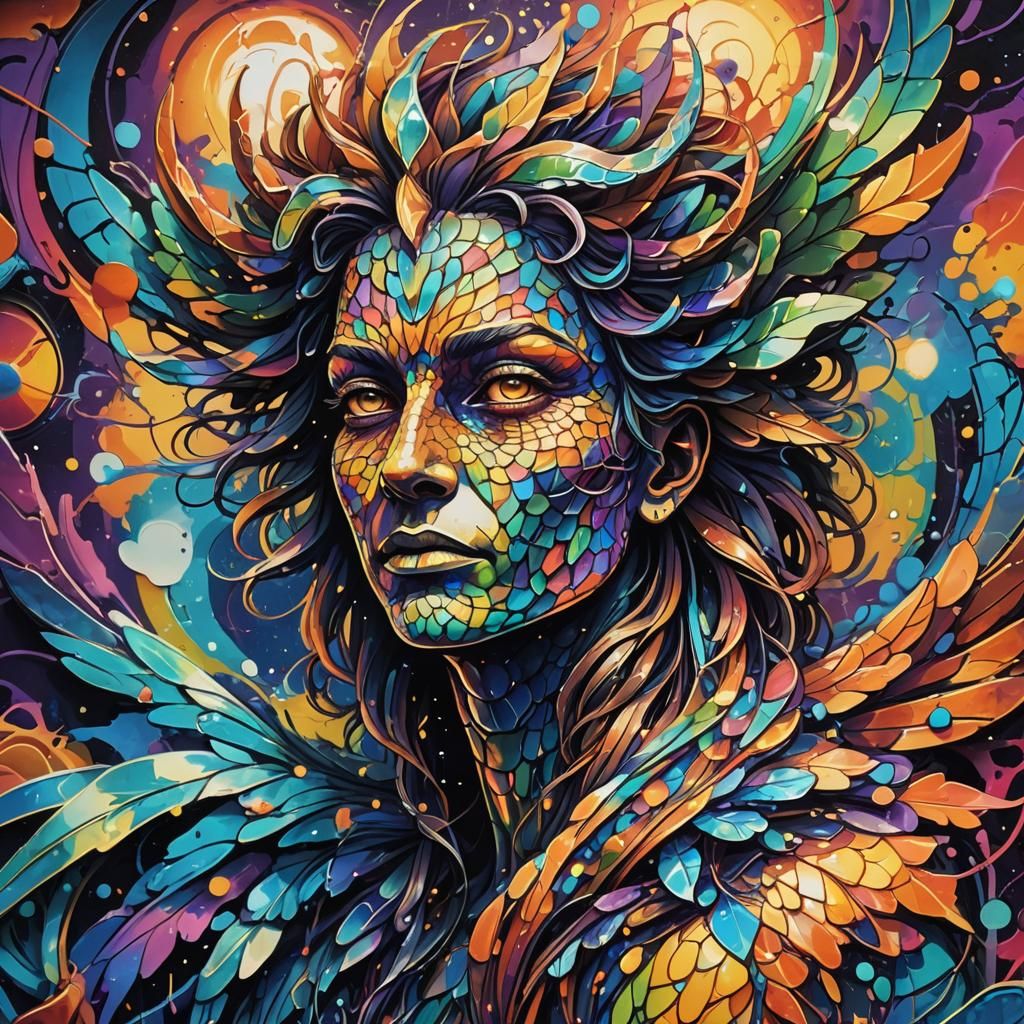 Iridescent Graffiti Art of Mythical Being