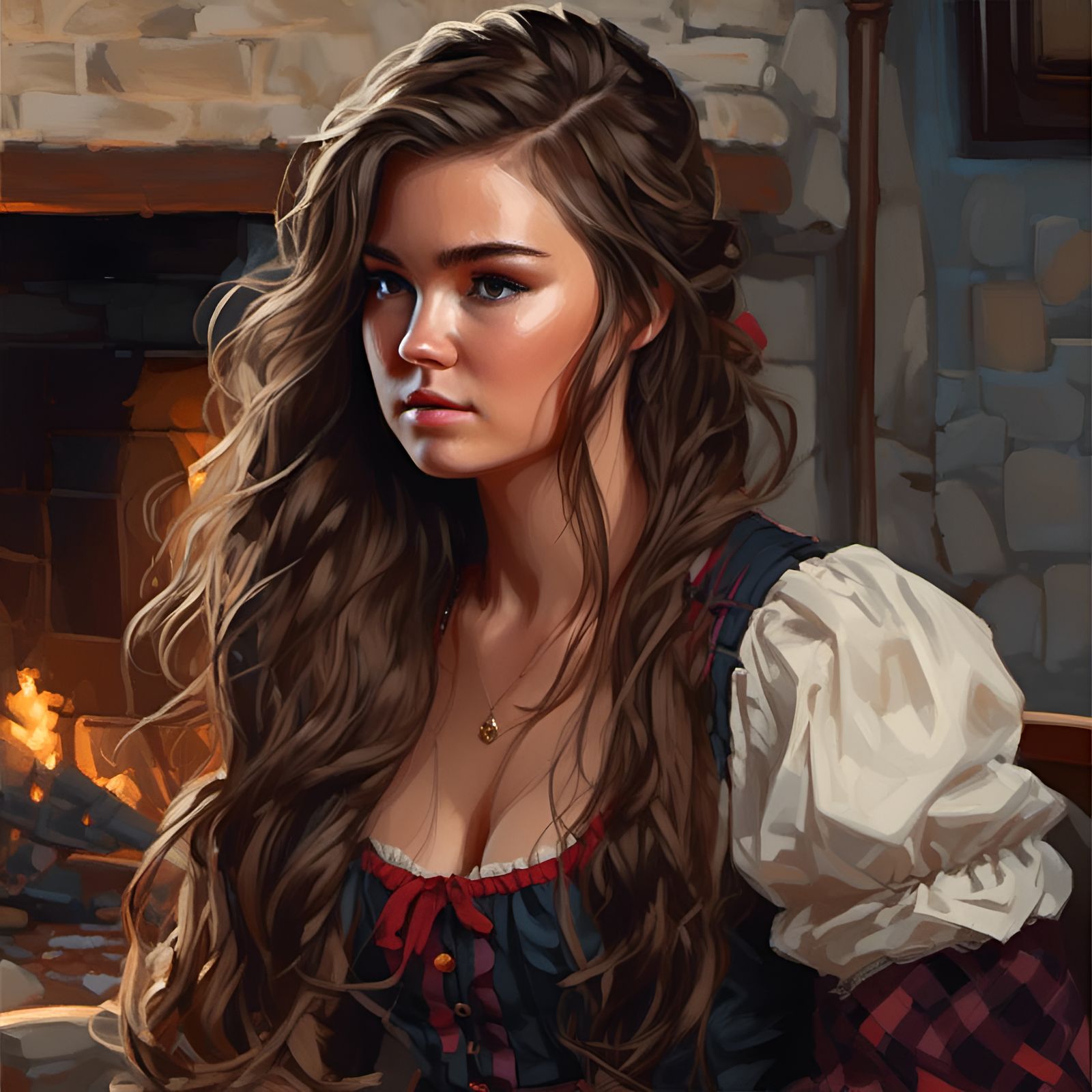 Pretty Lady Portrait in Cottage, Hyperdetailed Art