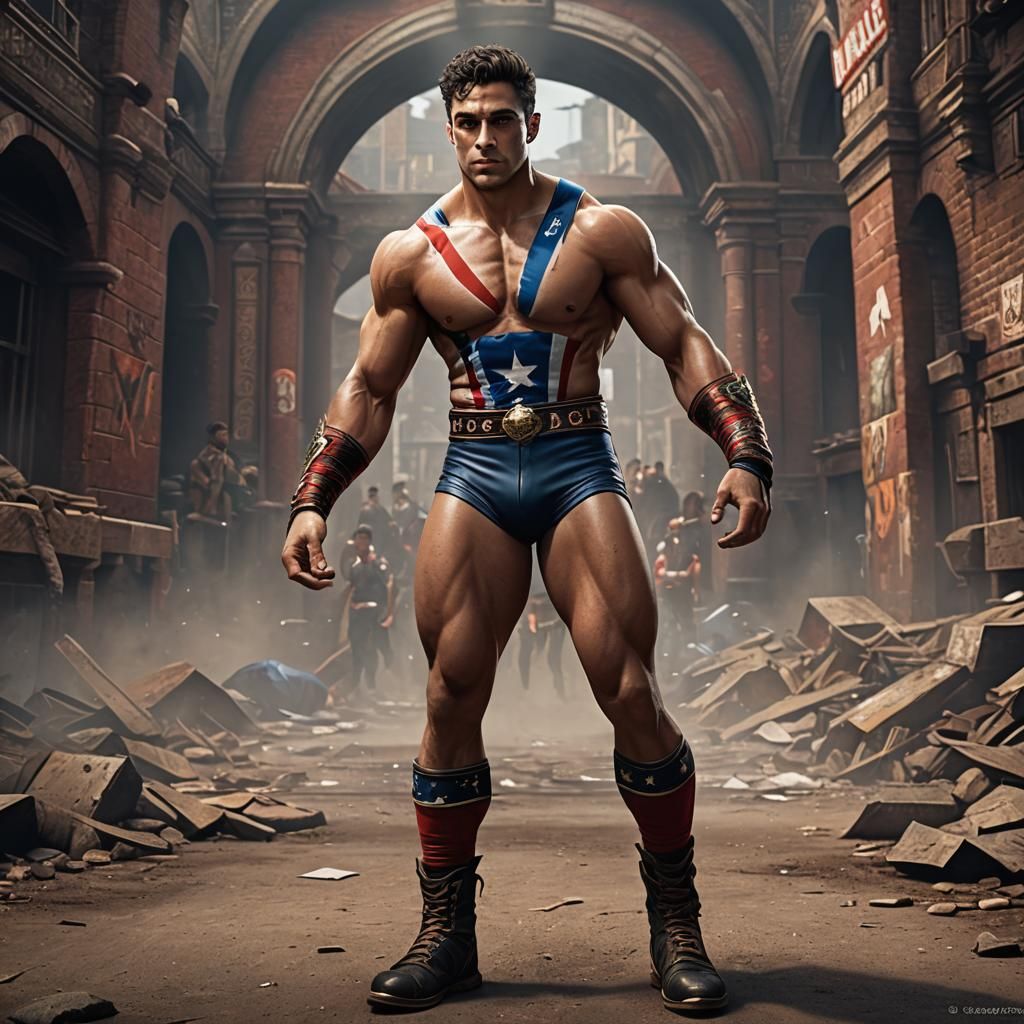 Young Wrestler: Detailed Matte Painting in 8K