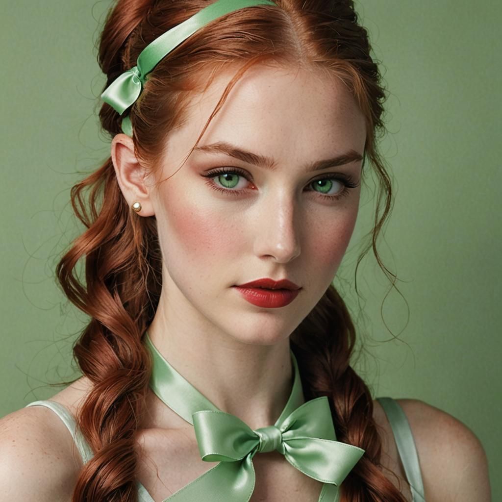 Beautiful Redhead Portrait with Green Eyes, Hyperdetailed