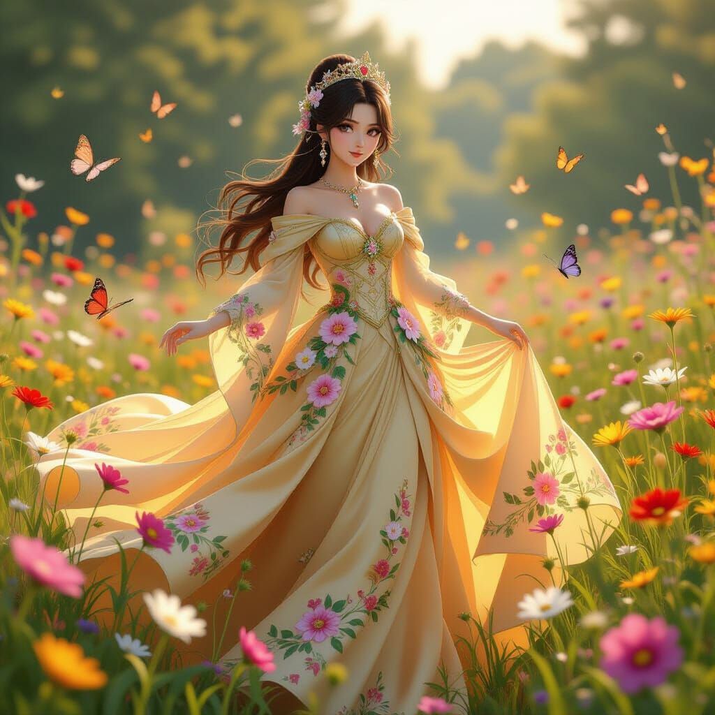 Anime Princess in Wildflower Meadow, WLOP Art