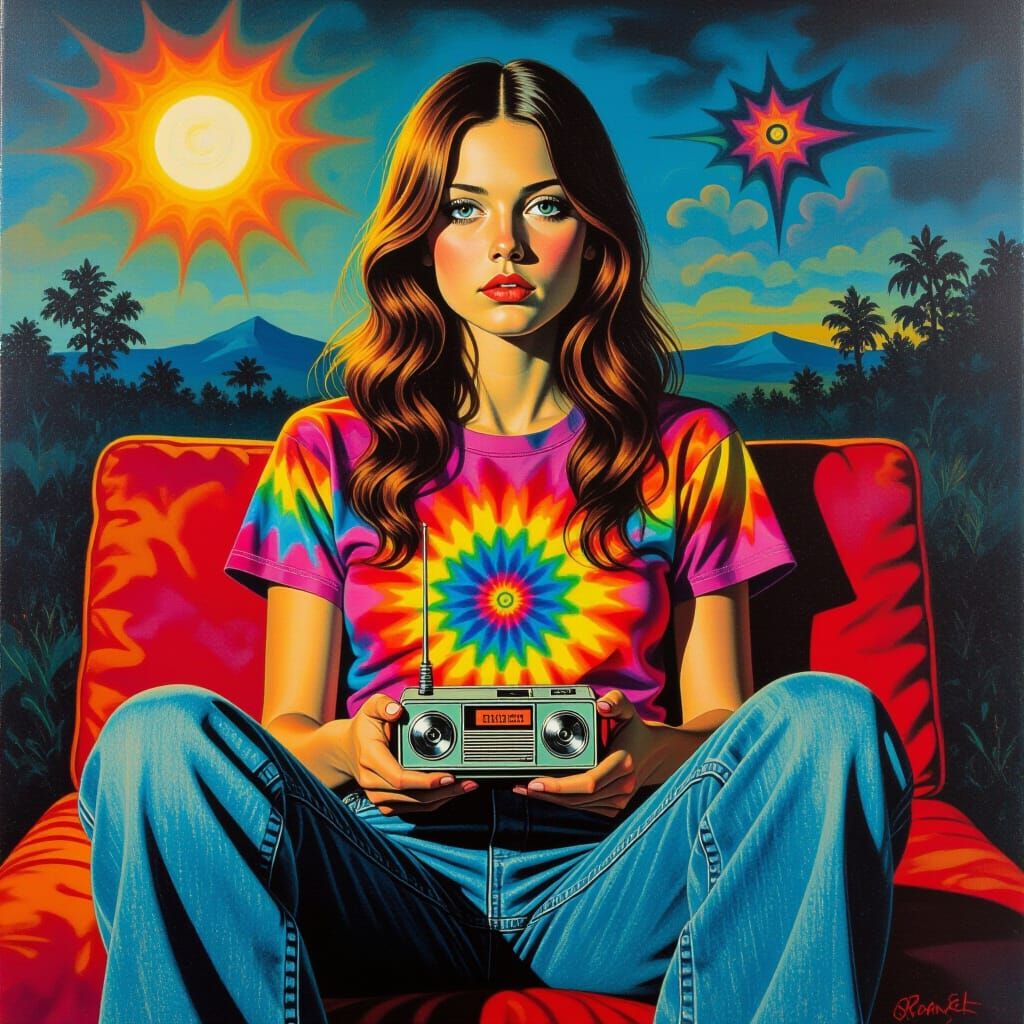 Psychedelic 70s Woman in Max Ernst Surrealism Style