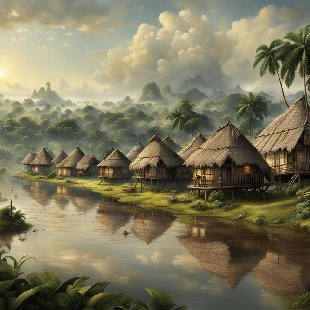 Amazon River Village in Detailed Matte Painting