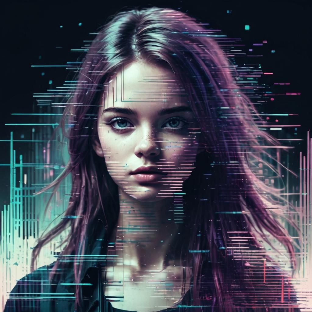 Glitching Girl: A Digital Portrait in Teal and Pink