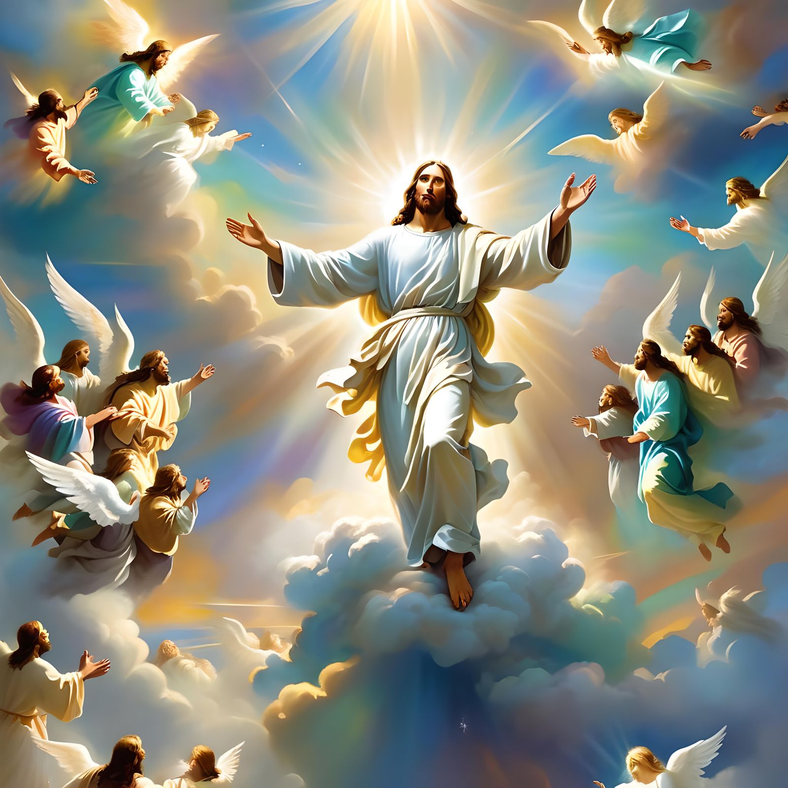 Jesus Christ Descending from Heaven in Golden Light