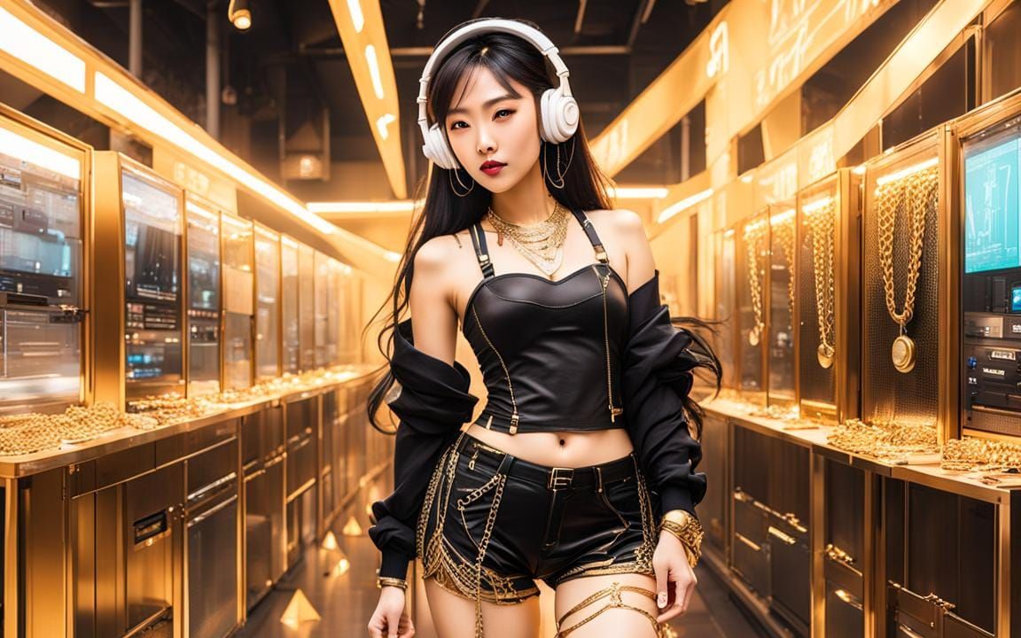 Goddess-Like Asian Woman with Gold Accessories