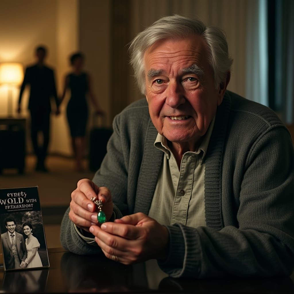 Elderly Man with Emerald Necklace, Sadness and Determination