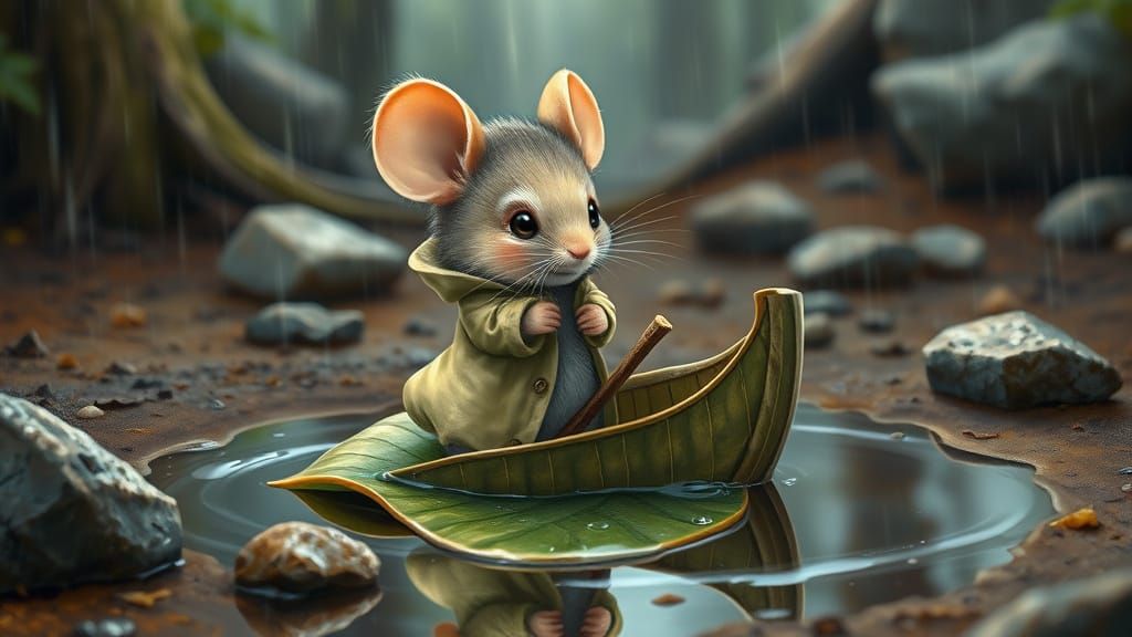 Mouse in Raincoat: Photorealistic and Dreamy Illustration