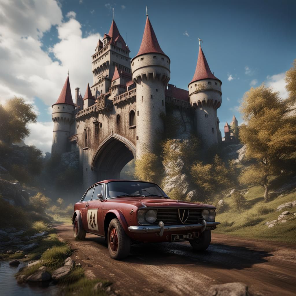 Lancia Delta Rally Car Attacks Medieval Castle