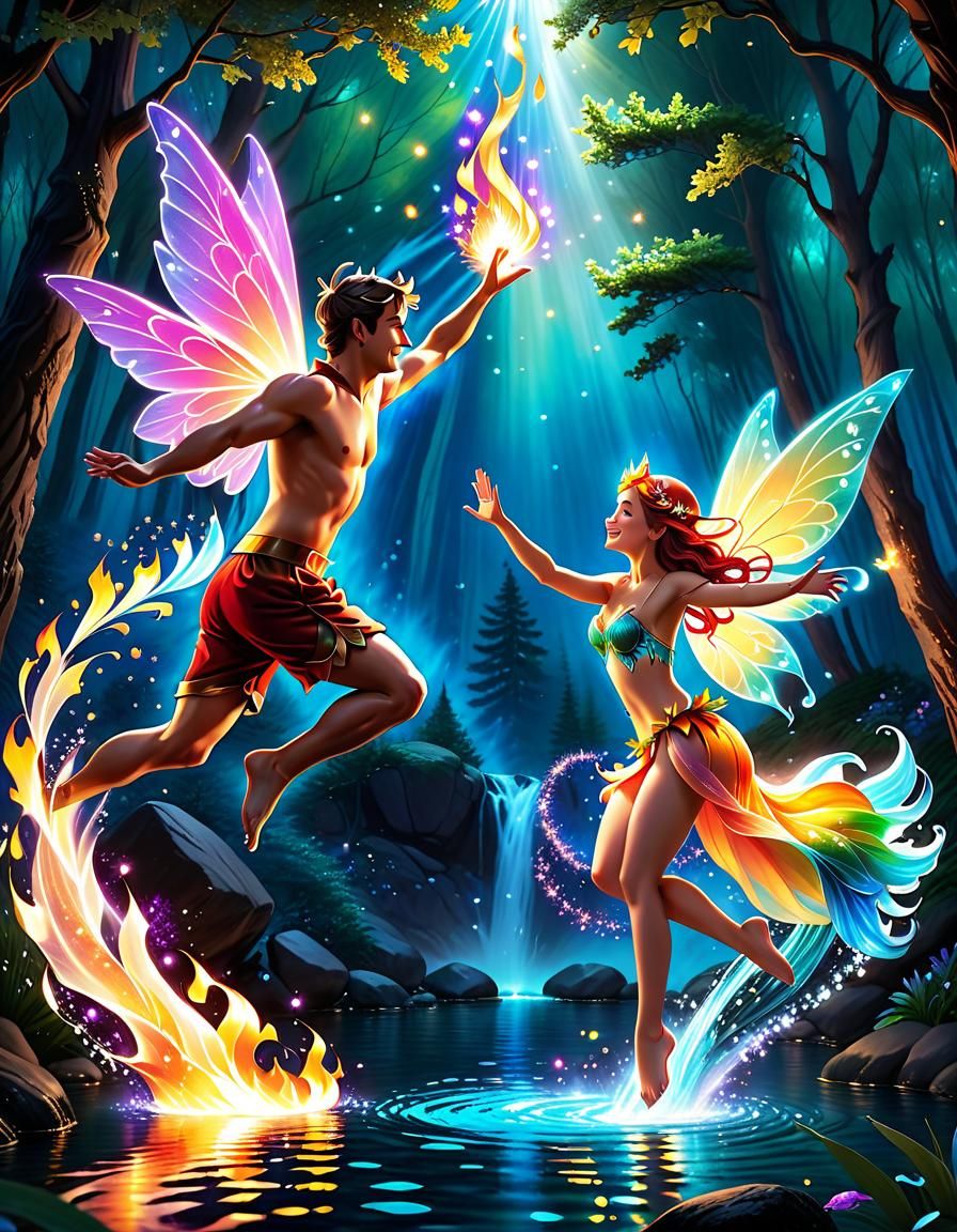 Bad boy Fire Fairy playing with Silly Water Fairy