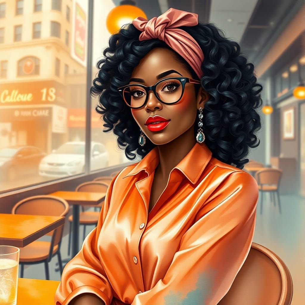 African American Woman's Spring Date Style in Cafe
