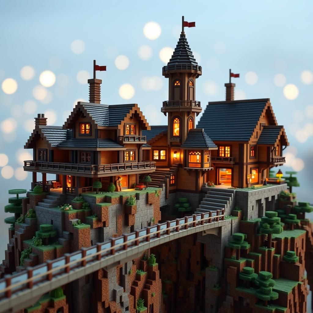 Minecraft Houses Connected by Skyway Bridges