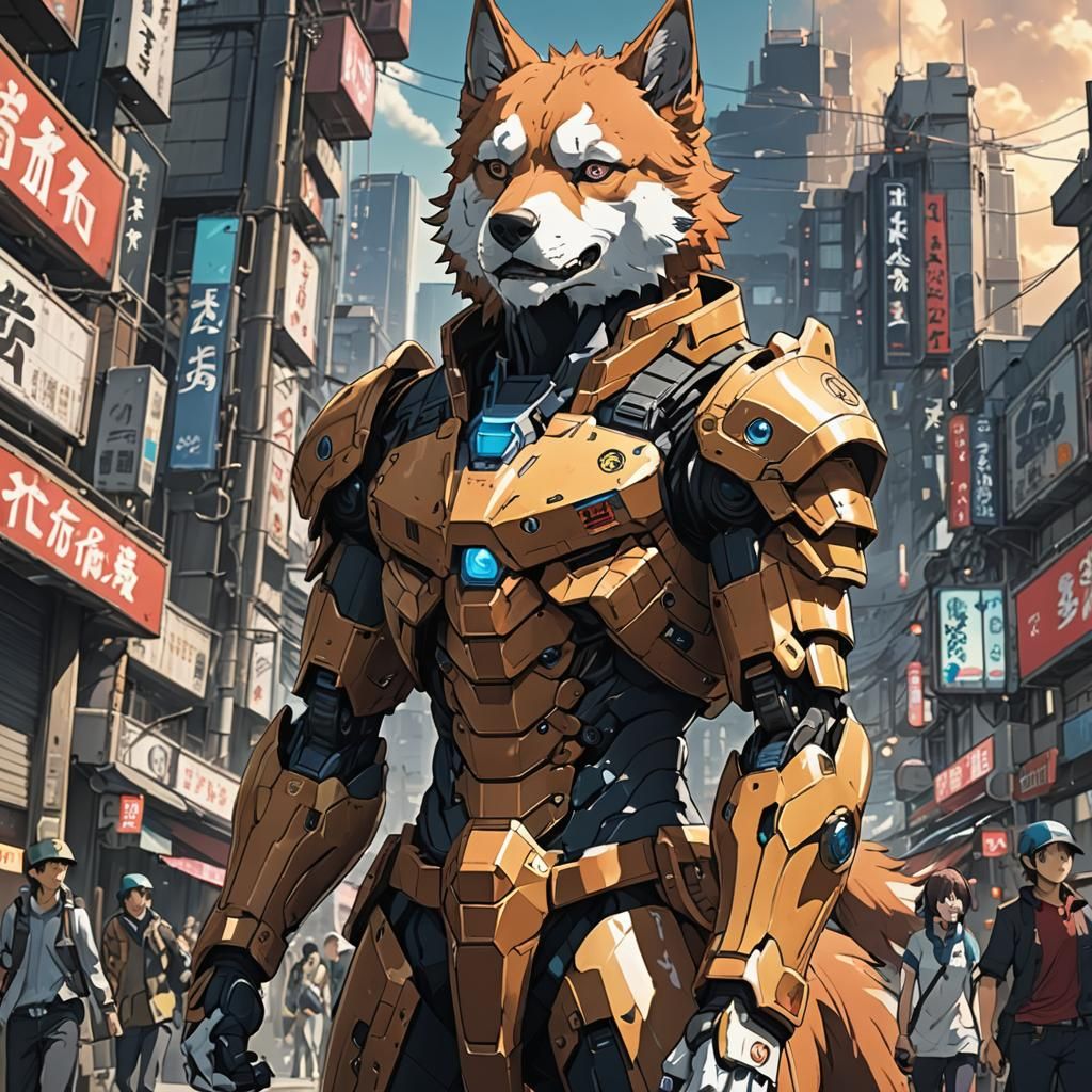 Manga-Inspired Anime Police Dog in Cel-Shaded Style