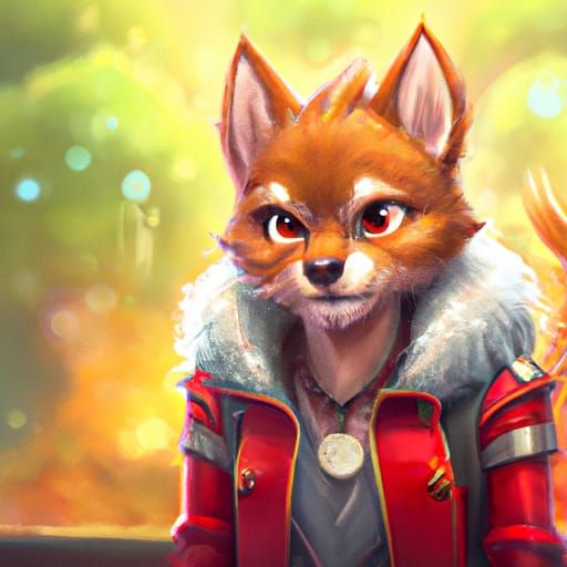 Chibi Wolf Portrait in Red Leather Jacket