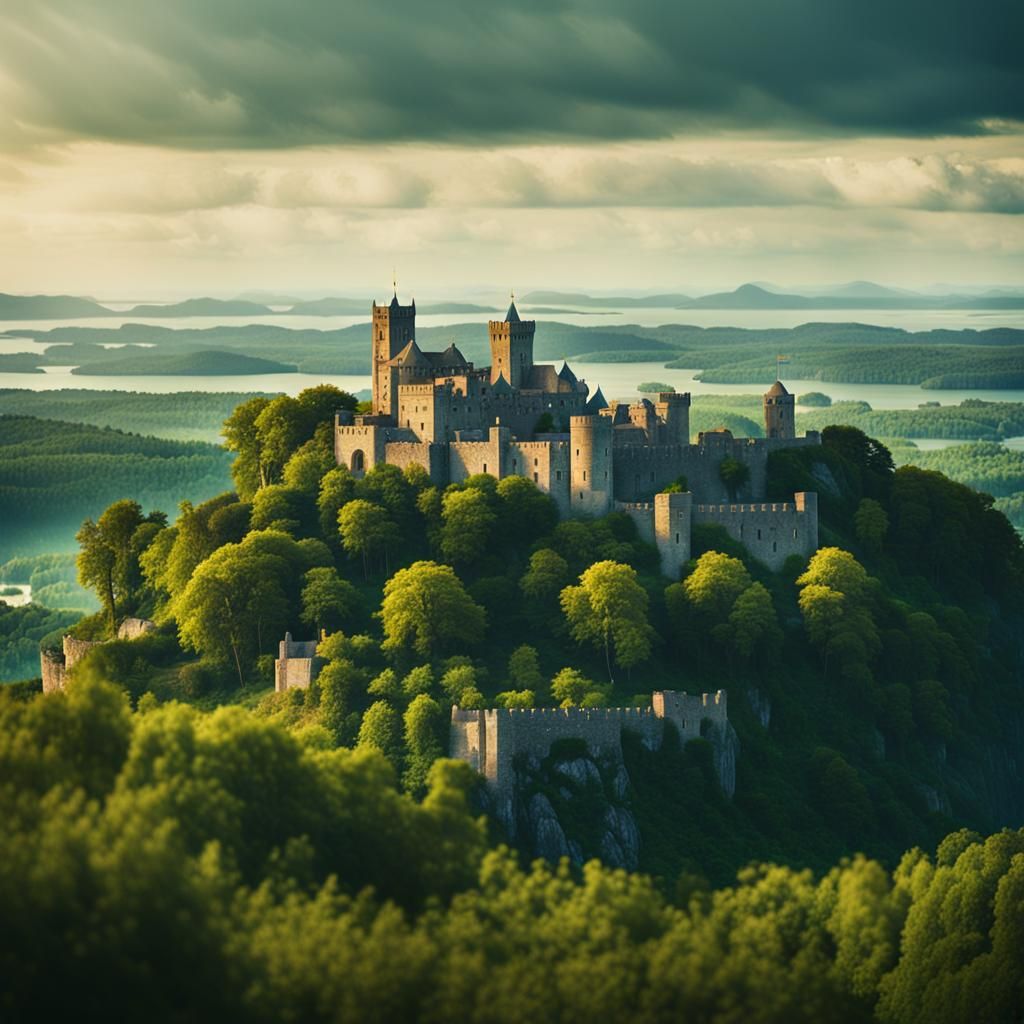 Island Castle in Renaissance Style Sunlight