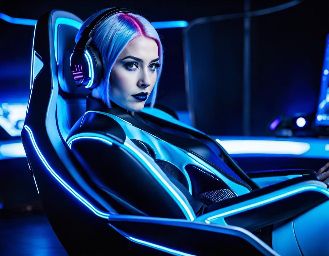 Futuristic Gamer Girl in Neon Cyberpunk Style