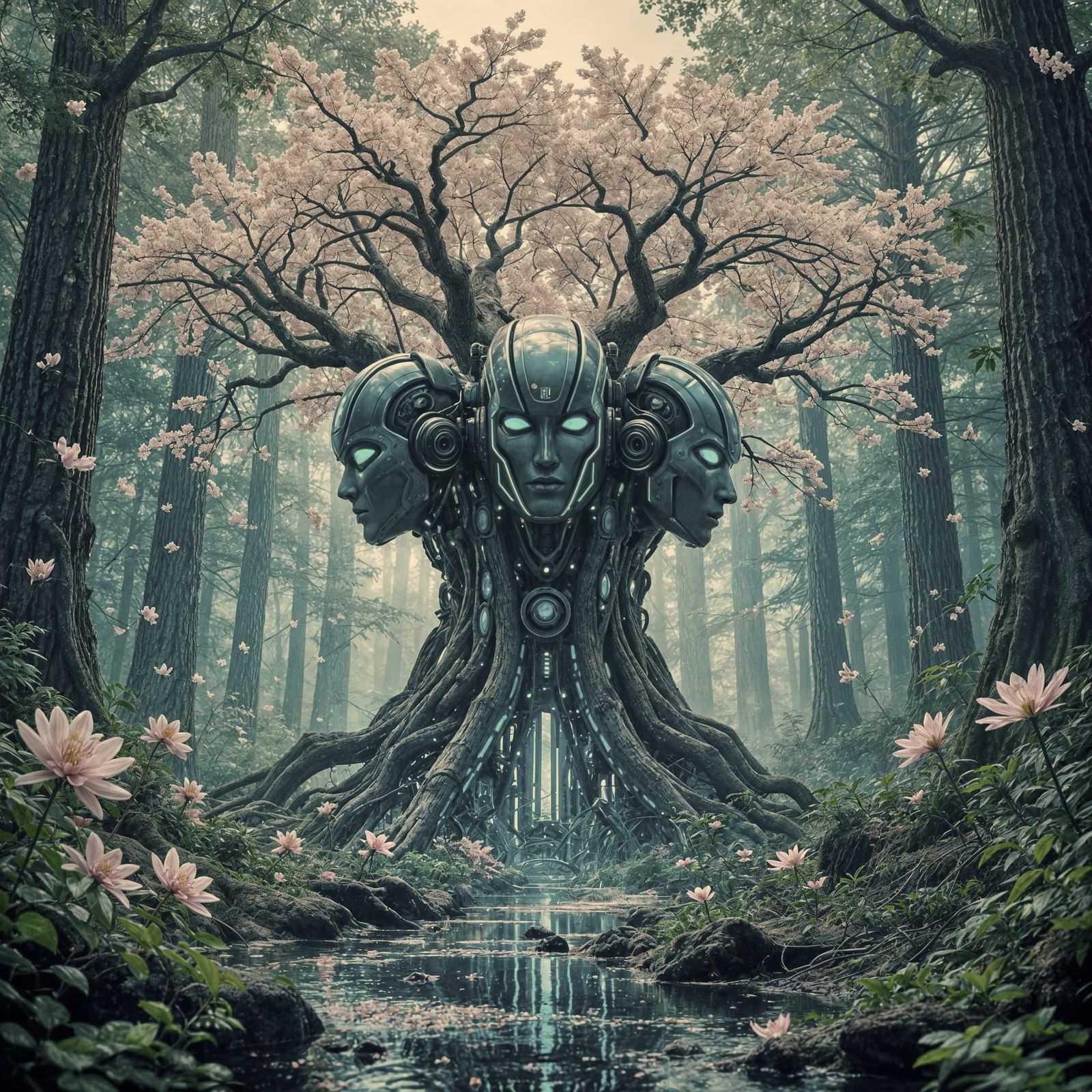 Futuristic Cyber Warthog in Bioluminescent Forest