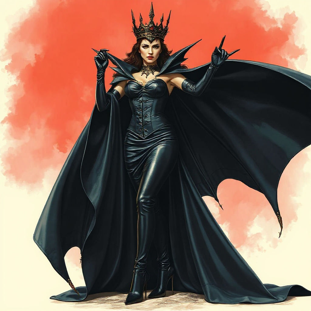Evil Queen in Flowing Black Leather Gown