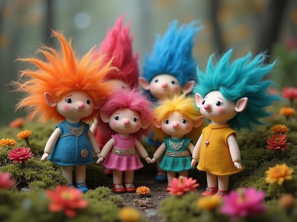 Whimsical Felt Troll Dolls with Scandinavian Foliage