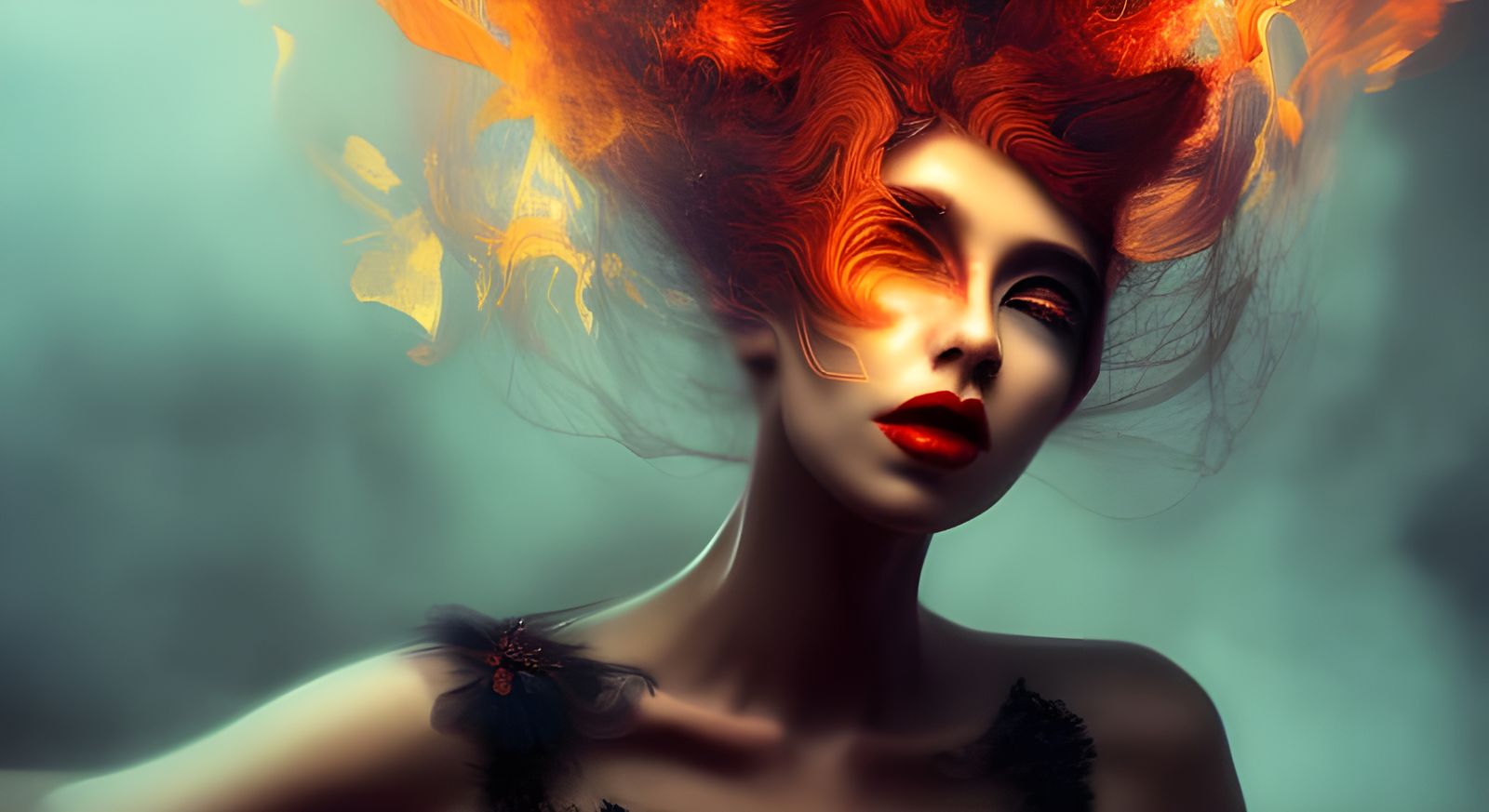 Smoldering Woman: A Surrealist Flame Portrait