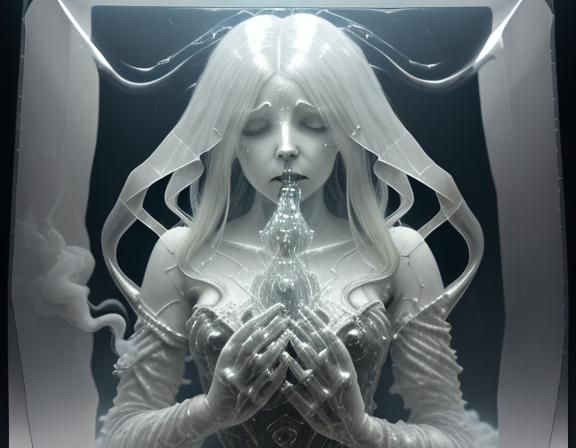 Crystalline Demon Materializing in Smoke, Biomechanical Styl...