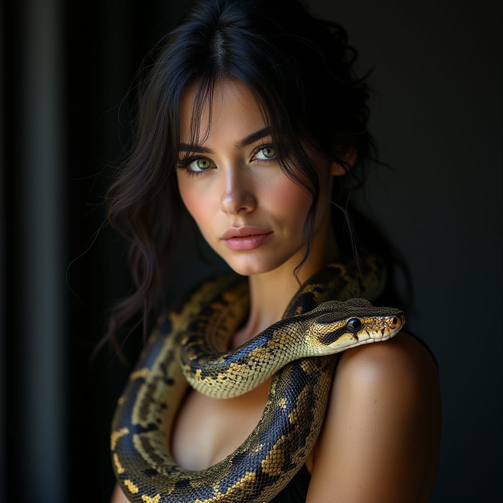 Elegant Exotic Beauty with Python in Sophisticated Vogue-Ins...