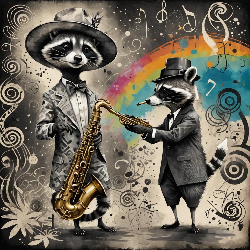 Raccoon Jazz Musician in Fauvist Surrealism
