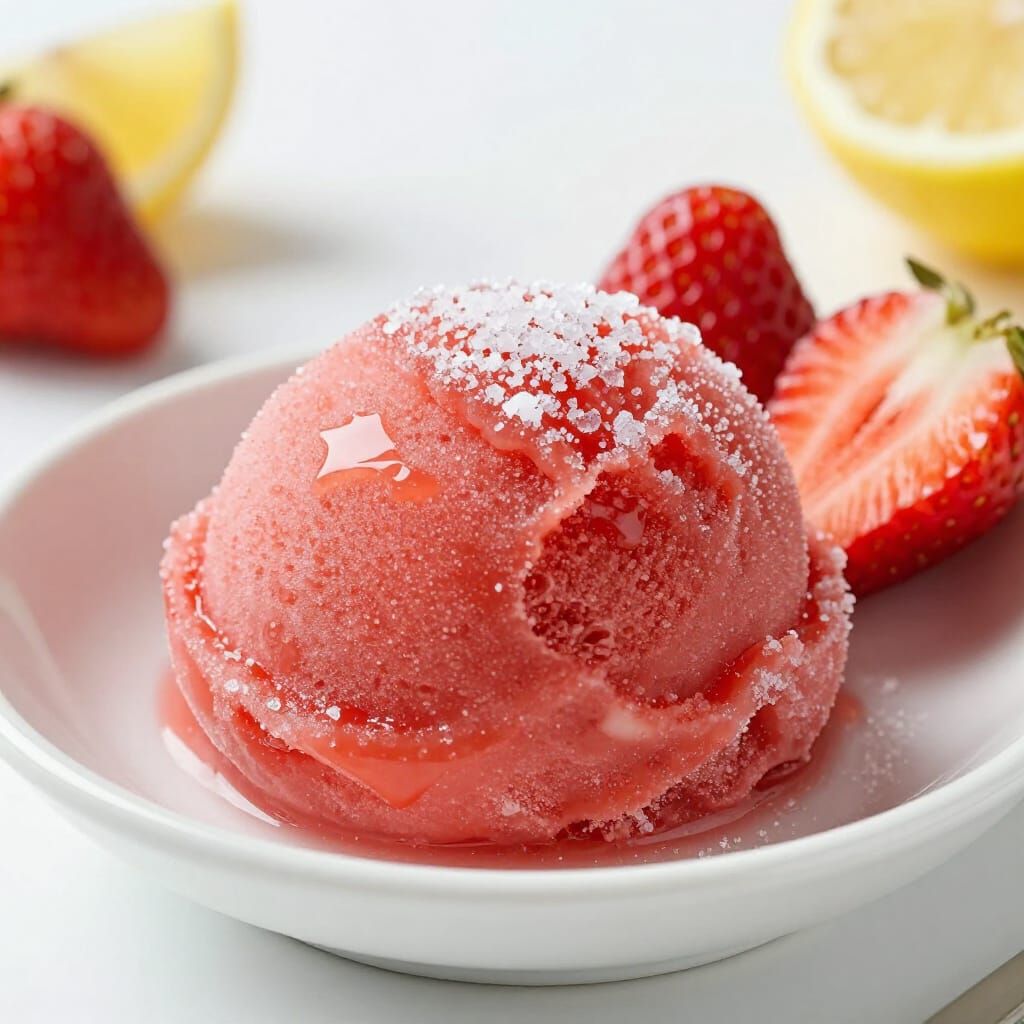 Vibrant Strawberry Lemon Sorbet on White Dish