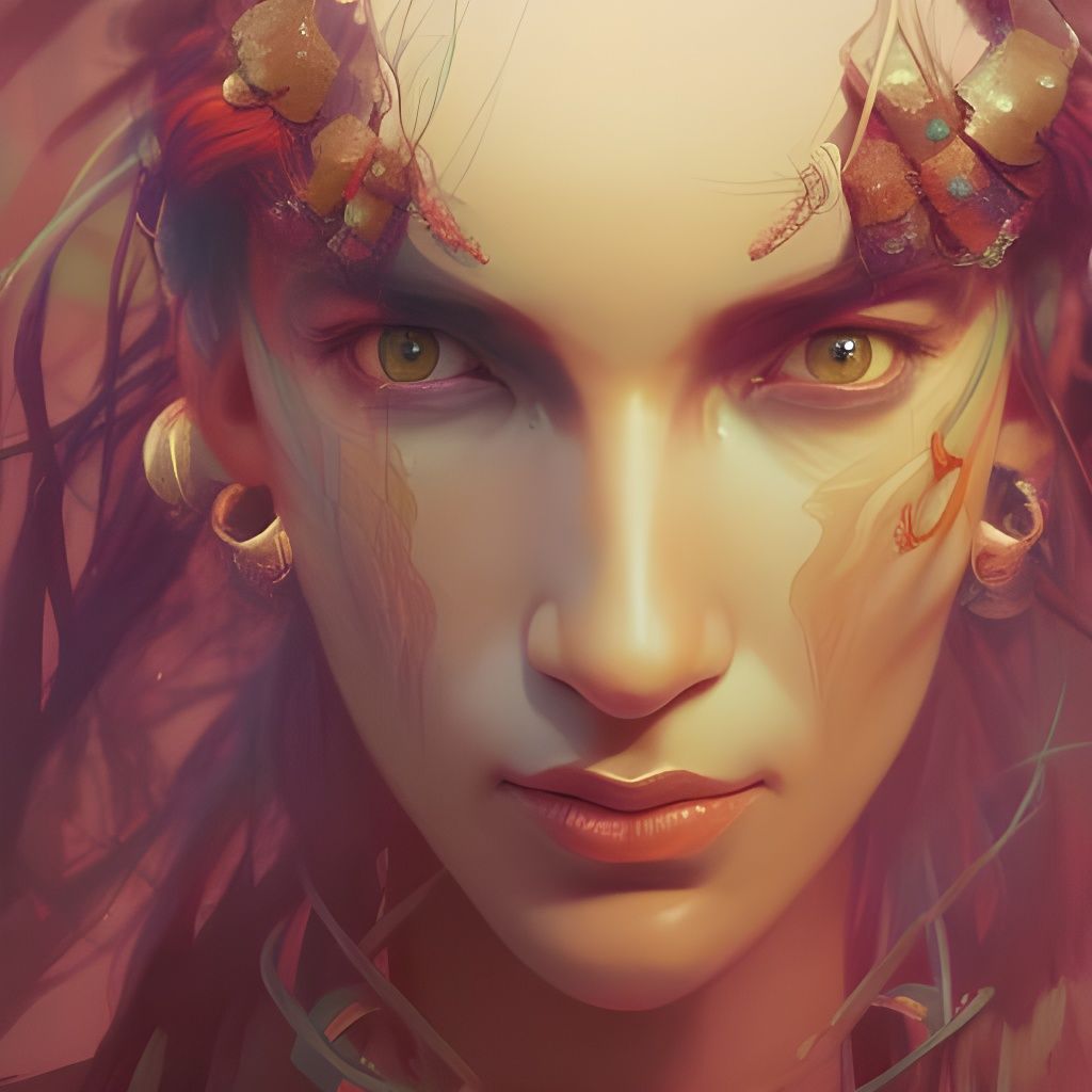 Fairy Shaman Portrait in Art Nouveau Style