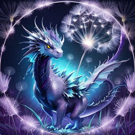 Dandelion Dragon with Dewdrops and Diamond Dust