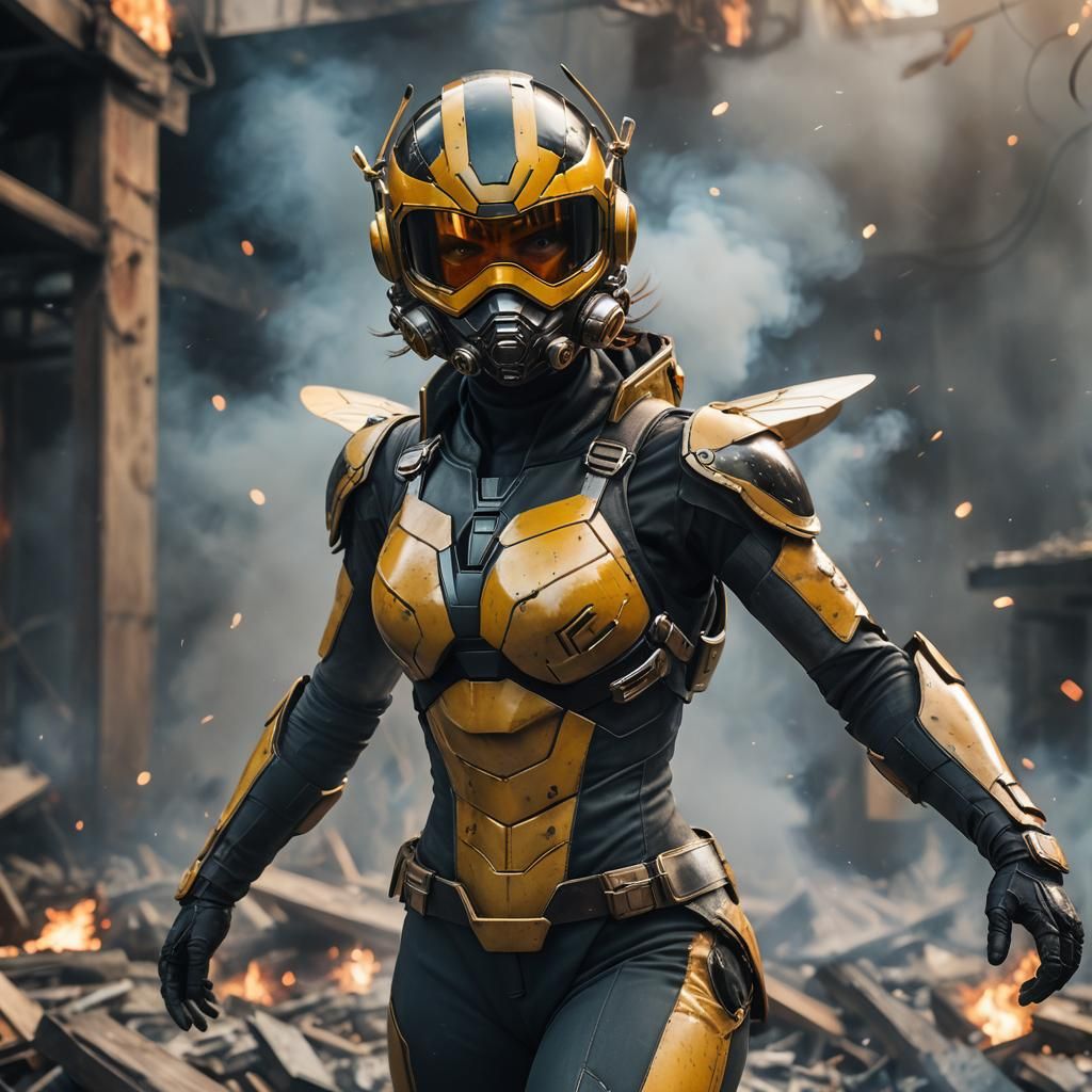 Wasp Hero in Acrobatic Pose, Tokusatsu Style