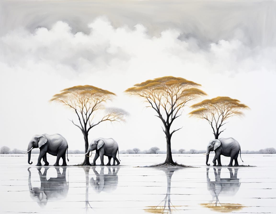 White Elephants Journey Across Minimalist Salt Flat