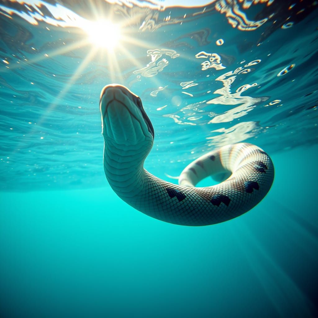Sea Snake Dancing in Sunlight: An 8K Photorealistic Underwat...