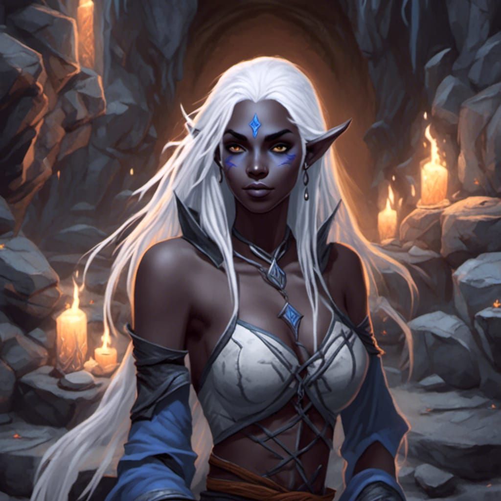 Drow Magic User Casting Spell on Stones