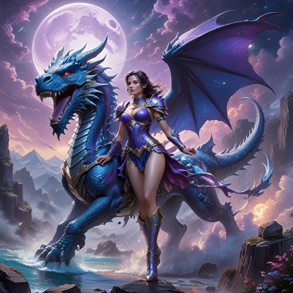 Valkyrie Dragon Goddess in Shimmering Armor on Mystical Plan...