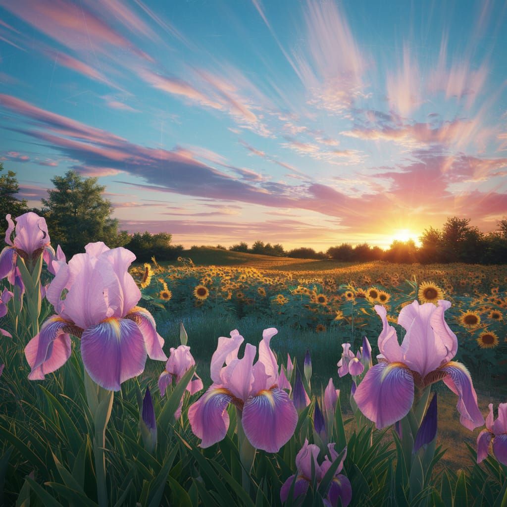 Golden Sunflower Field at Sunset in 3D Render