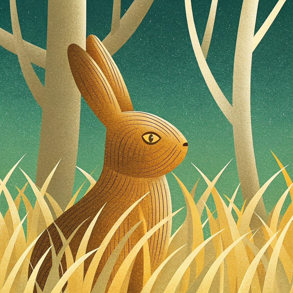 Wooden Hare in Wheat Field: Grinling Gibbons Style