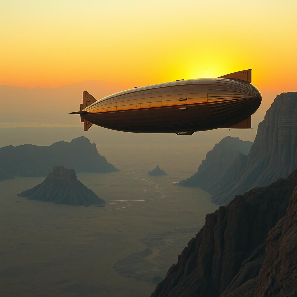 Copper Airship Over Arid Peruvian Coastline