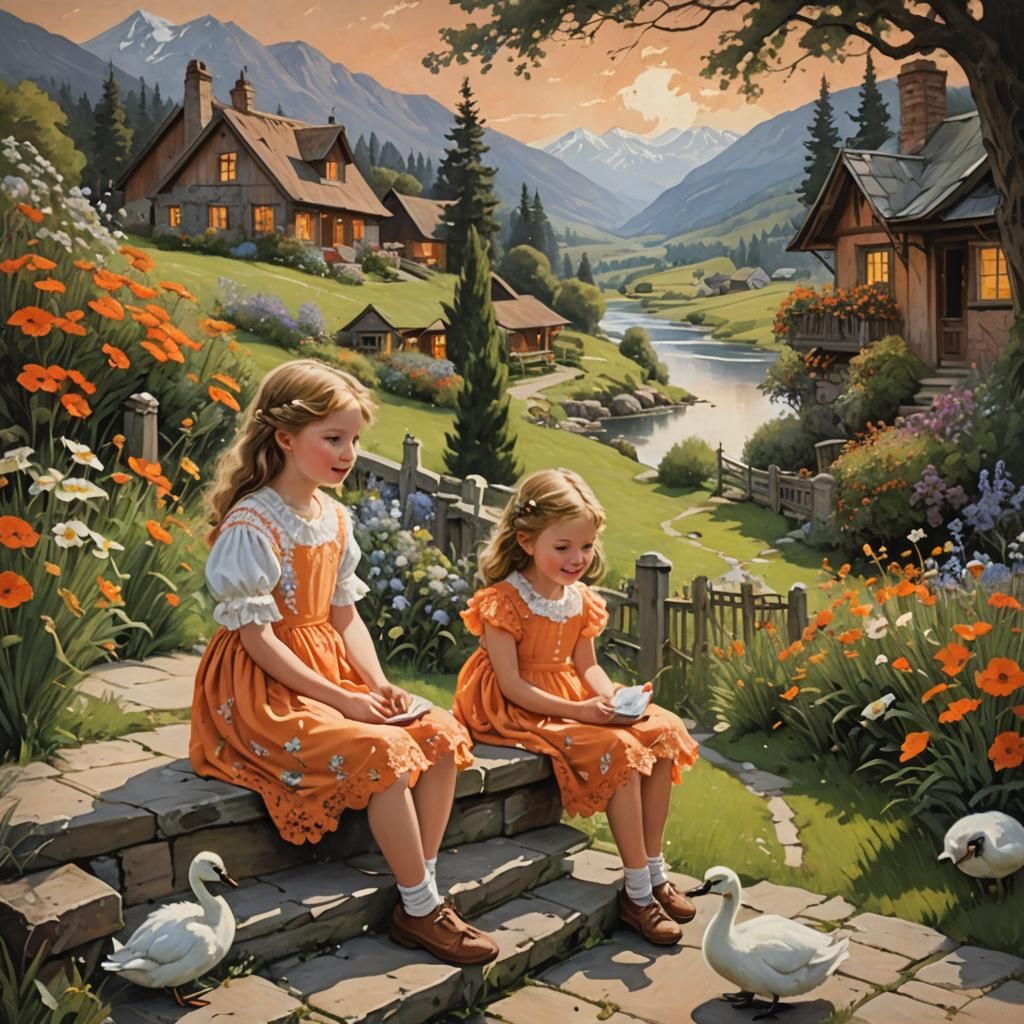 Idyllic Cottage Scene in Oil Painting Style