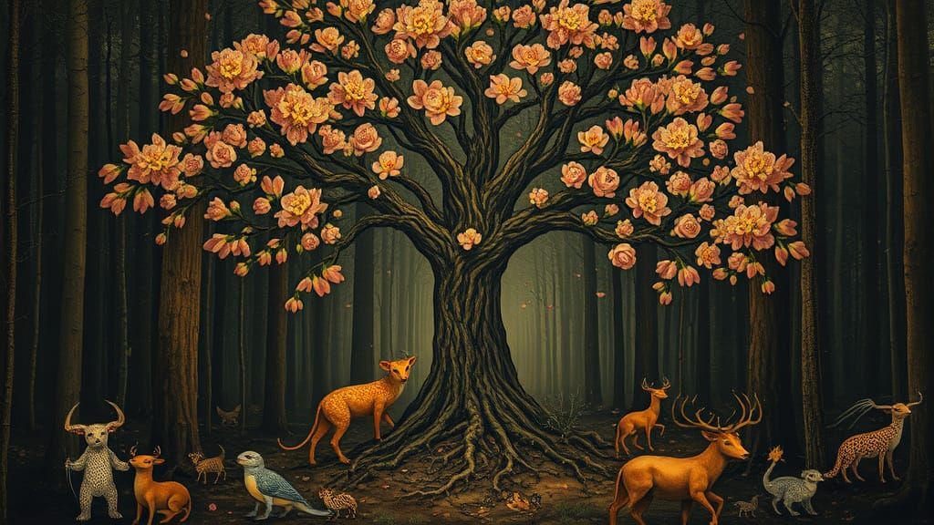 Surreal Forest Scene Celebrating Self-Discovery in Nature