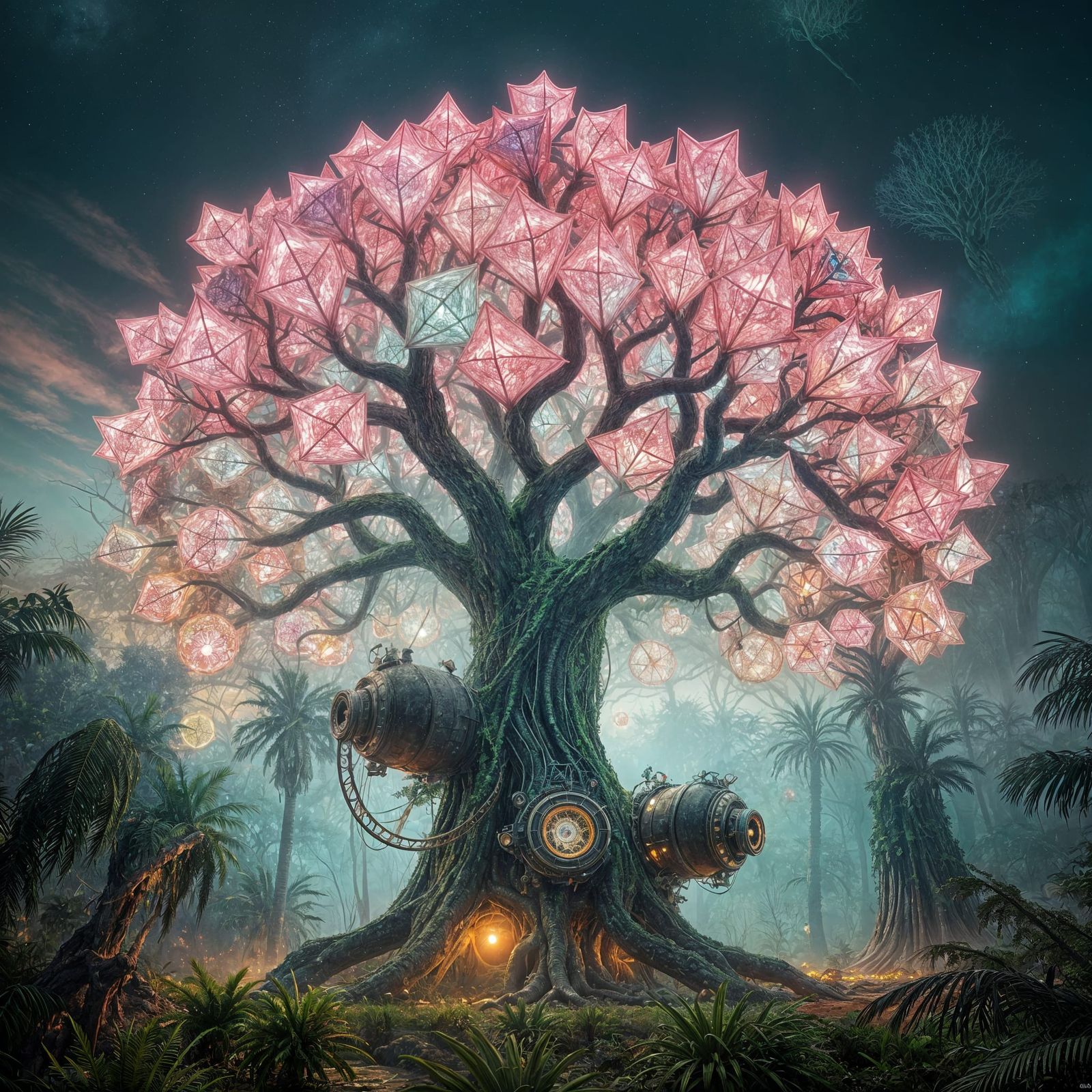Bioluminescent Tree in Alien Jungle: Psychedelic Dreamscape