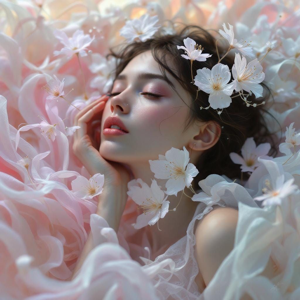 Dreamy Woman in Pastel Colors, Ethereal Digital Art