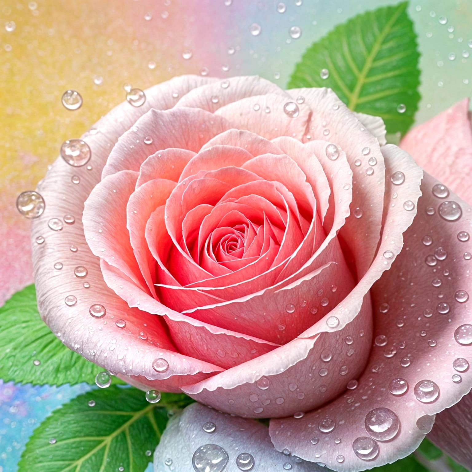 Vibrant Pink Rose in a Rainy Colored Chalk Drawing