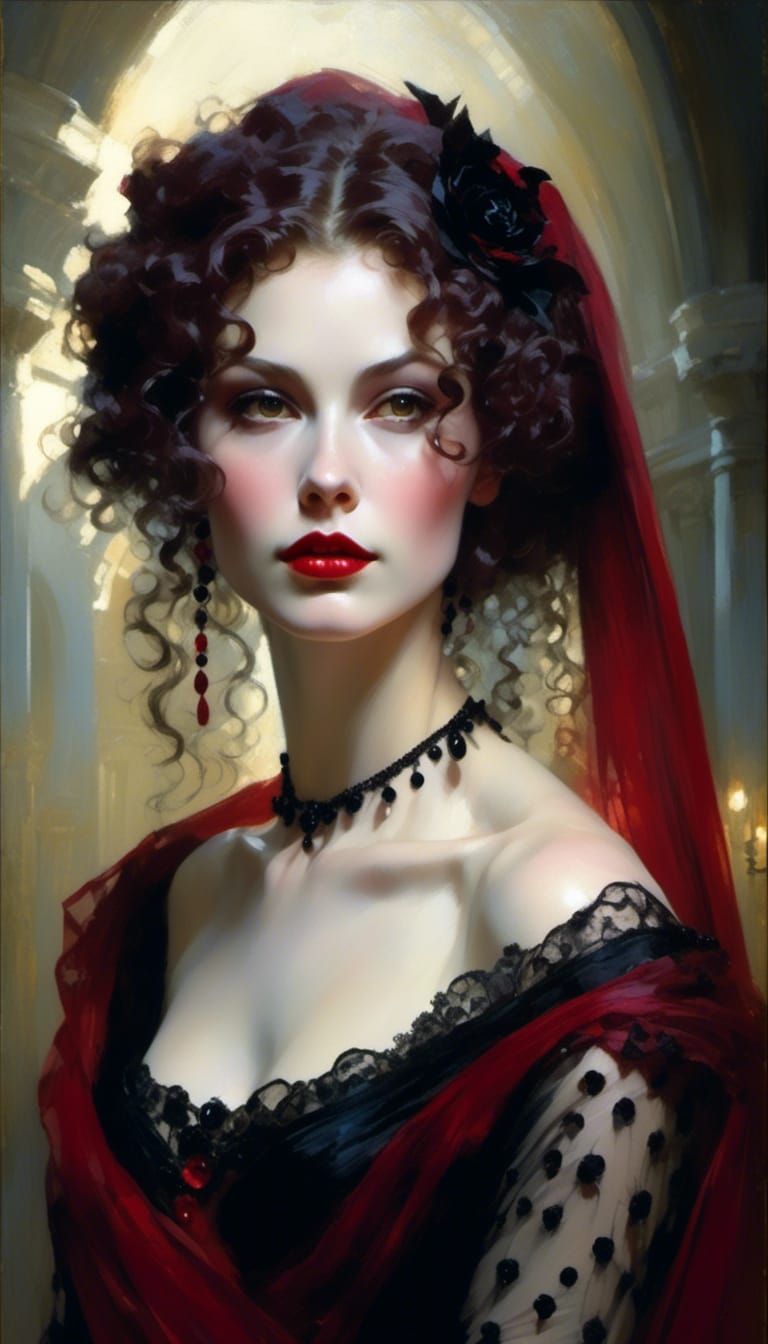 Vampiress in Black Sci-Fi Avant-Garde Gown