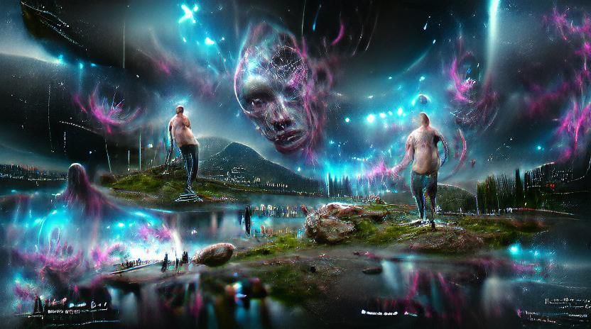 Awakened Human: Holographic Astral Cosmic Illustration