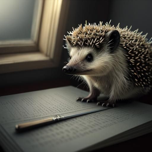 Surreal Hedgehog Holds List in Dreamlike Close-up