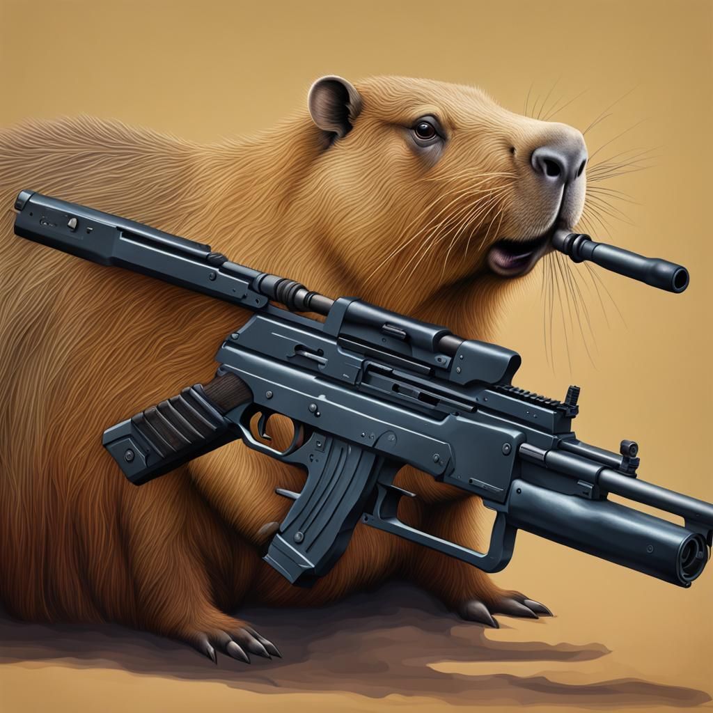 Hyper-Realistic Capybara with Machine Gun