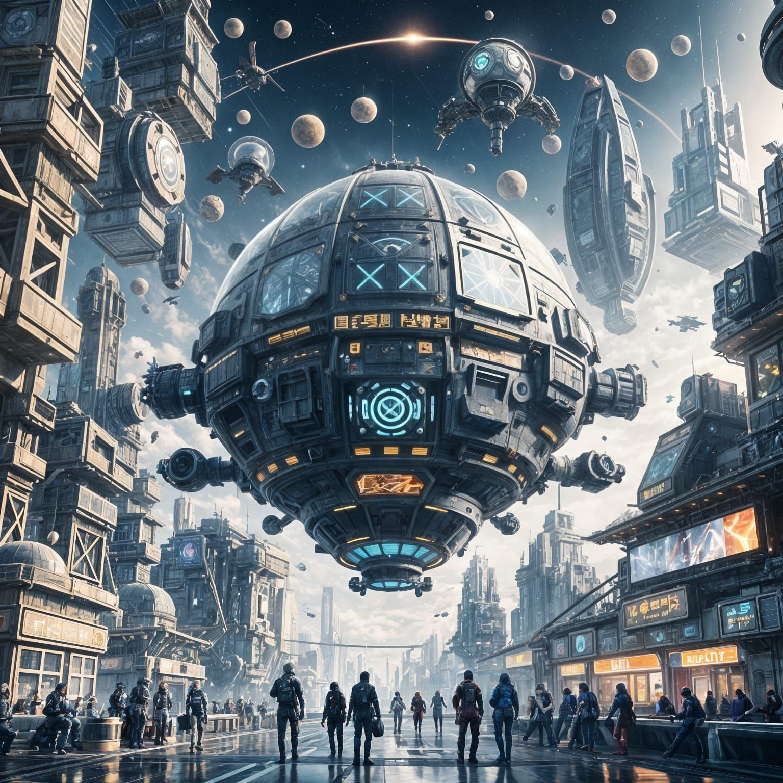 Futuristic City in Space Shielded by Dome