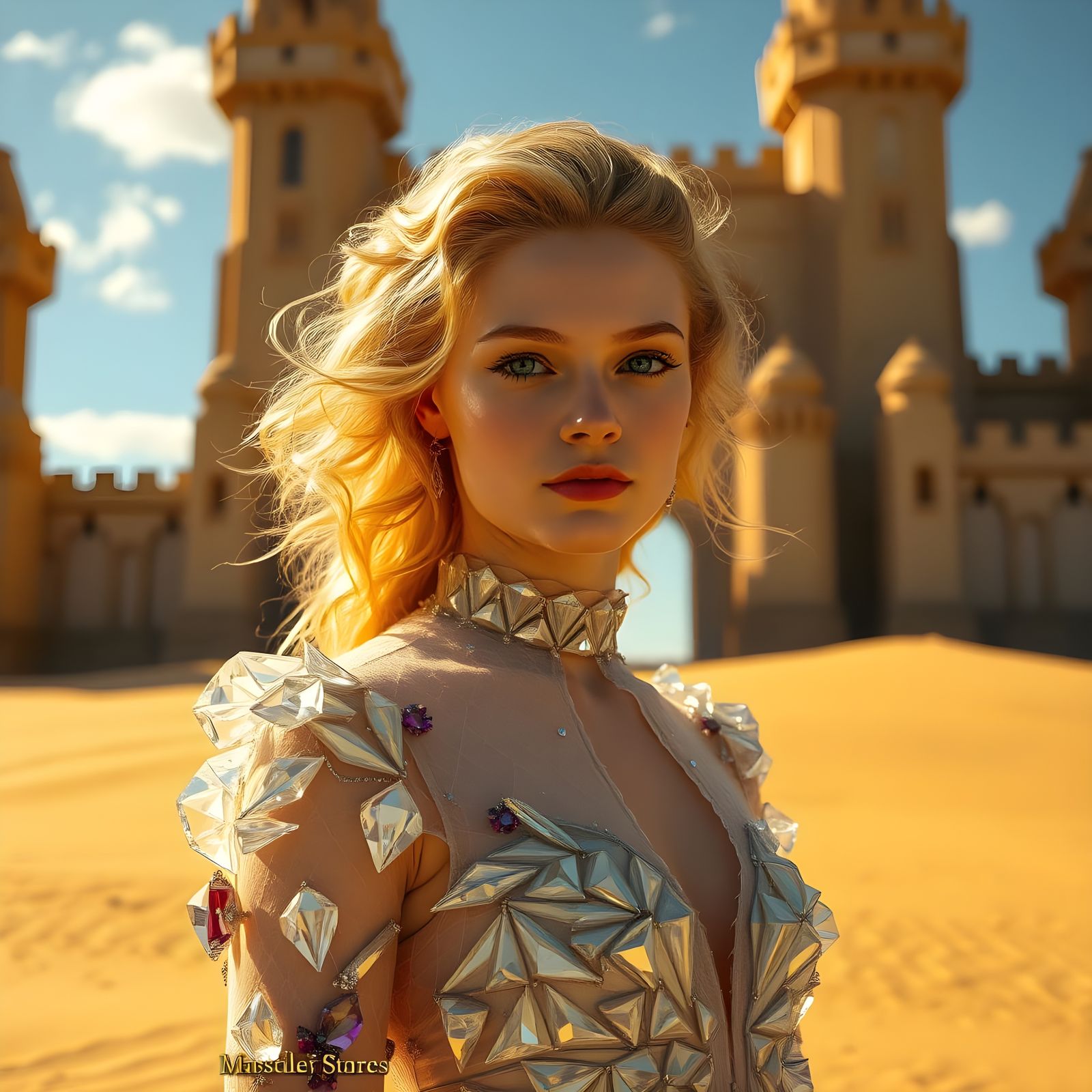 Ethereal Princess in Golden Haze Castle