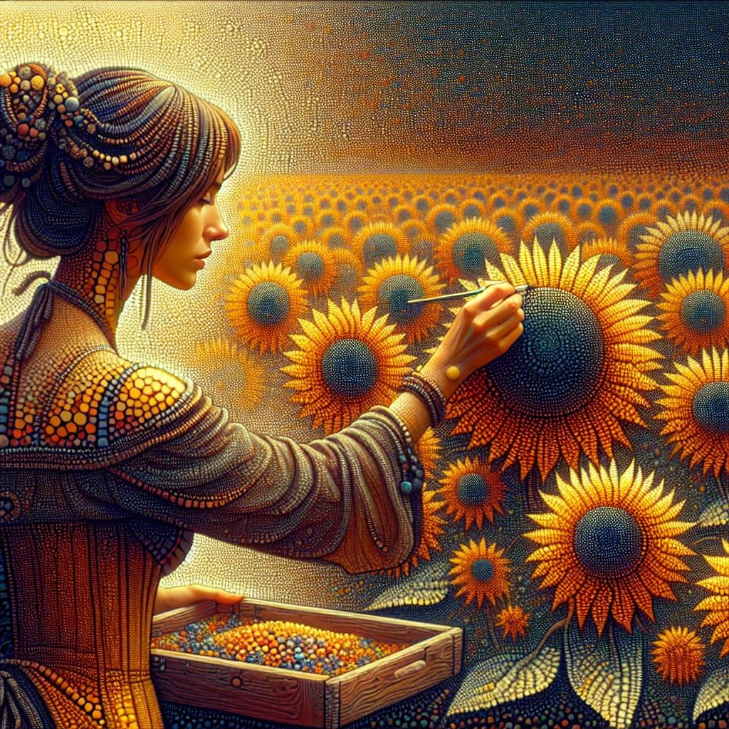 Pointillist Sunflower Field: A Matte Painting